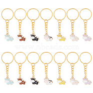 Cute Cow Alloy Enamel Pendant Keychain, with Iron Findings, for Keychain, Purse, Backpack Ornament, Mixed Color, 6.8cm, 14pcs/set(KEYC-PH01514)