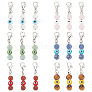 SUPERFINDINGS Natural Stone & Handmade Evil Eye Lampwork Beads Pendant Decoration, with Jump Rings, Lobster Claw Clasps and Pins, 25mm, 6pcs/set, 3sets/box(HJEW-FH0001-16)