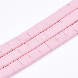 Spray Painted Non-magnetic Synthetic Hematite Multi- Strand Links, For Tile Elastic Bracelets Making, Square, Pink, 5x5x2mm, Hole: 0.5mm, about 75pcs/strand, 15.7 inch(X-G-T116-07-05)