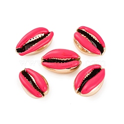 Electroplated Cowrie Shell Beads, No Hole/Undrilled, with Enamel, Deep Pink, 17.5~23x11~15x7~9mm(SSHEL-M023-05C)