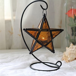 Star Shape Glass and Iron Candle Holder, Candle Storage Container Pub Decoration, Orange, 20x20x6cm(PW-WG56804-06)