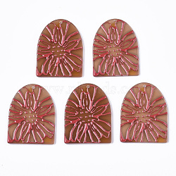 Cellulose Acetate(Resin) Pendants, 3D Printed, Half Oval with Sakura Flower, Sienna, 36x27.5x2mm, Hole: 1.6mm(KY-S163-032)