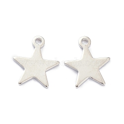 Brass Pendants, Long-Lasting Plated, Star, Real Platinum Plated, 11.5x10x1mm, Hole: 1.2mm(KK-K250-13P)