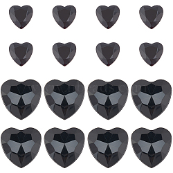 200Pcs 2 Style Acrylic Rhinestone Cabochons, Flat Back & Back Plated, Faceted, Heart, Black, 15~25x14.5~24x2~4mm, 100pcs/style(MACR-GF0001-03C)