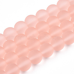 Transparent Glass Beads Strands, Frosted, Round, Misty Rose, 9.5~10mm, Hole: 1.5mm, about 41~42pcs/strand, 14.88~15.12 inch(37.8~38.4cm)(GLAA-T032-T10mm-MD10)