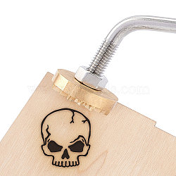 Brass Burning Stamp Heating, with Wood Handle, Bent Head, for Leather, Wood, Paper, Cake, Bread Baking Stamping, Skeleton Hand Pattern, Golden, 26.1x3.7x2.5cm, Stamps: 3.05x0.85cm(AJEW-WH0098-71-W)