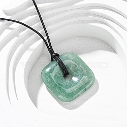 Natural Green Aventurine Square Pendants Black PU Leather Cord Necklaces, 27.24 inch(69.2cm)(NJEW-K285-01B)