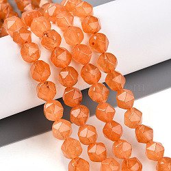 Dyed Natural White Jade Beads Strands, Faceted, Star Cut Round Beads, Dark Orange, 7~8x6~7.5x6~7.5mm, Hole: 1mm, about 48~49pcs/strand, 14.17~15.35''(36~39cm)(G-T139-8mm-46R)