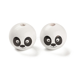 Spray Painted Natural Maple Wood European Beads, Large Hole Beads, Round with Panda, White, 24.5x23mm, Hole: 5mm, about 111pcs/500g(WOOD-M007-08)