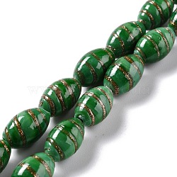 Handmade Gold Sand Lampwork Beads, Olive, Green, 16.5x10.5mm, Hole: 2~2.4mm, about 25pcs/strand, 15.94 inch(40.5cm)(LAMP-F020-35F)