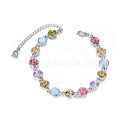 SHEGRACE Alloy Link Bracelets, with Rose Red Round Austrian Crystals, Platinum, 6-1/4 inch(160mm)(JB77D)