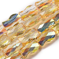 Transparent Electroplate Glass Beads Strands, Half Rainbow Plated, Faceted, Fish, Gold, 10x6x4mm, Hole: 1.2mm, about 66~70pcs/strand, 26.18~27.56 inch(66.5~70cm)(GLAA-G116-01A-HR01)