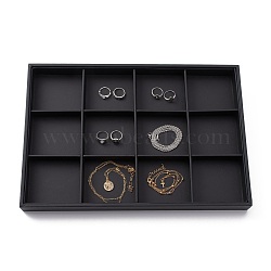 Stackable Wood Display Trays Covered By Black Leatherette, 12 Compartments, Black, 35x24x3cm(PCT106)