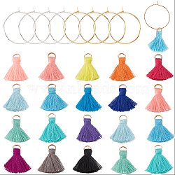 DIY Tassel Wine Glass Charm Tags Making Kit, Inlcluding Polycotton(Polyester Cotton) Tassel Pendant Decorations, Brass Wine Glass Charm Rings, Mixed Color, Tassel Pendant: 20~30x7~8mm, Hole: 5mm, 30pcs/box(DIY-SC0018-46)