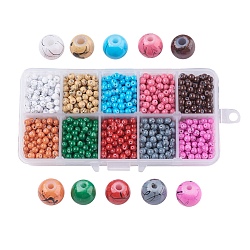 Drawbench Baking Painted Glass Beads, Round, Mixed Color, 4mm, Hole: 1.1~1.3mm, about 188pcs/compartment, 1880pcs/box(GLAD-JP0001-02-4mm)