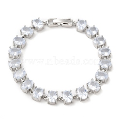 Clear Cubic Zirconia Tennis Bracelet, Brass Oval Link Chain Bracelet, Lead Free & Cadmium Free, Platinum, 7-1/2 inch(19cm)(BJEW-M296-01P)