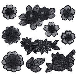 30Pcs 10 Style Flower/Leaf Organza Embroidery Sew on Appliques, Sewing Craft Decoration for Wedding Dress, Cheongsam, Mixed Color, 50~93x50~133x1~1.5mm, 3pcs/style(PATC-GF0001-28)