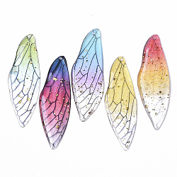 Transparent Epoxy Resin Big Pendants, with Gold Foil, Insects Wing, Mixed Color, 51x16.5x1~2.5mm, Hole: 1.2mm(X1-RESI-T046-01)