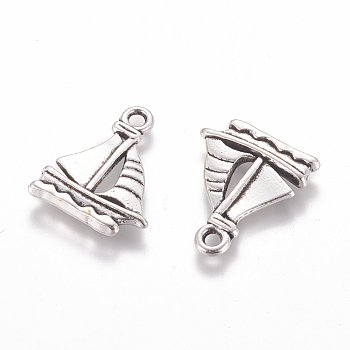 Tibetan Style Alloy Pendants, Sailing Boat Charms, Lead & Cadmium & Nickel Free, Antique Silver, about 20mm long,16.5mm wide,2mm thick, hole: 2mm