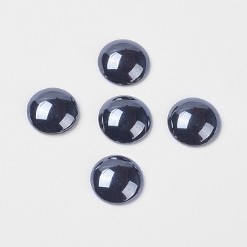 Non-magnetic Synthetic Hematite  Cabochons, Grade A, Half Round, Black, 14x4mm