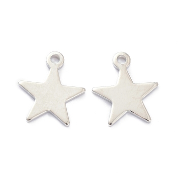 Brass Pendants, Long-Lasting Plated, Star, Real Platinum Plated, 11.5x10x1mm, Hole: 1.2mm