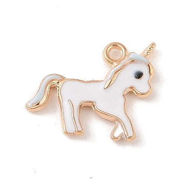 Alloy Enamel Pendants, Light Gold, Unicorn Charm, White, 14x17x2.5mm, Hole: 1.5mm