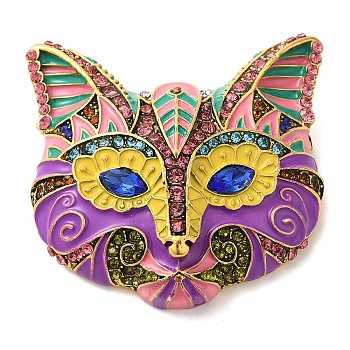 Cat Mask Alloy Rhinestone Brooch, Cat Enamel Pins, for Backpack Clothes, Dark Orchid, 60x63.5x24mm