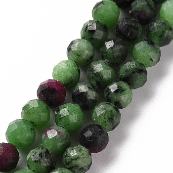 Natural Ruby in Zoisite Beads Strands, Round, Faceted, 6mm, Hole: 0.8mm, about 61~62pcs/strand, 15.35 inch(39cm)