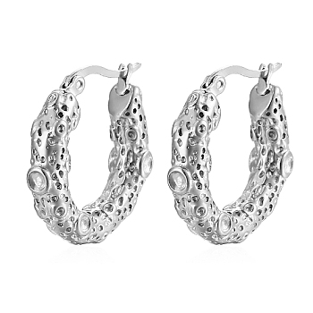 304 Stainless Steel Hoop Earrings, Textured Ring, Stainless Steel Color, 24x6mm