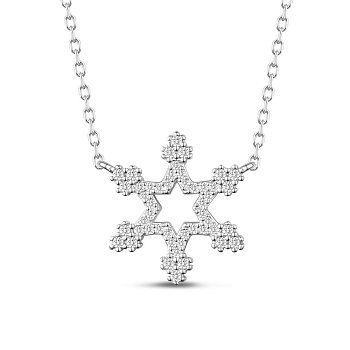 SHEGRACE 925 Sterling Silver Pendant Necklaces, with Grade AAA Cubic Zirconia, with 925 Stamp, Snowflake, Platinum, 14.96 inch