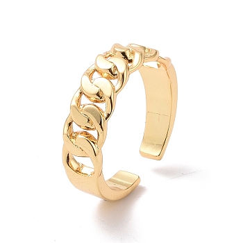 Brass Curb Chains Shape Open Cuff Ring for Women, Cadmium Free & Lead Free, Real 18K Gold Plated, US Size 7 1/2(17.7mm)