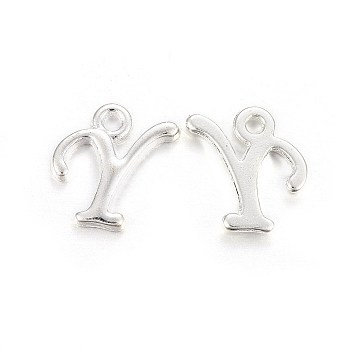 Silver Color Plated Alloy Letter Pendants, Rack Plating, Cadmium Free & Lead Free, Letter.Y, 13x10x2mm, Hole: 1.5mm