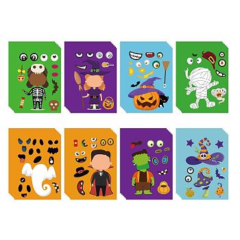 48 Sheets 8 Styles Halloween Paper Make a Face Stickers, Make Your Own Self Adhesive Funny Decals, for Kid Art Craft, Halloween Themed Pattern, 175x125mm, 6 sheets/style