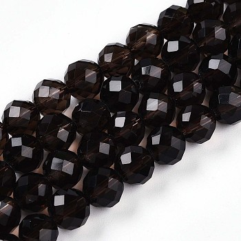 Natural Smoky Quartz Beads Strands, Round with Faceted, 7.5~8mm, Hole: 1mm, about 23~26pcs/strand, 7.36~7.72''(18.7~19.6cm)