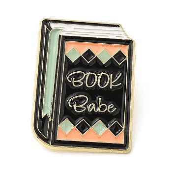 Reading Theme Zinc Alloy Enamel Pins, Word Book Babe Brooch for Backpack Clothes, Book, 28.5x21.5x1.5mm