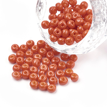 6/0 Baking Paint Glass Seed Beads, Round, Orange Red, 4~4.5x3mm, Hole: 1~1.2mm, about 4500pcs/bag, about 450g/bag