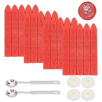 CRASPIRE DIY Scrapbook Kits, Including Candle, Stainless Steel Spoon and Sealing Wax Sticks, Orange Red, 9x1.1x1.1cm, 20pcs