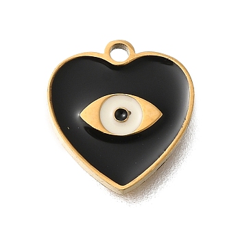 PVD Vacuum Plating 201 Stainless Steel Charms, with Enamel, Eye Charm, Real 18K Gold Plated, Heart, 11x10x1mm, Hole: 1.2mm