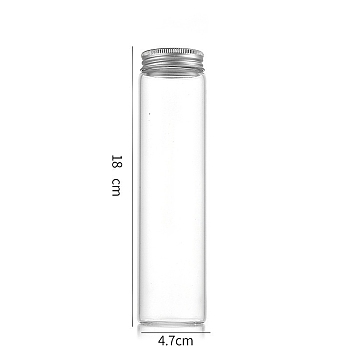 Column Glass Screw Top Bead Storage Tubes, Clear Glass Bottles with Aluminum Lips, Silver, 4.7x18cm, Capacity: 240ml(8.12fl. oz)
