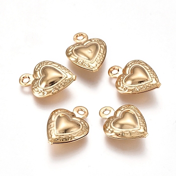 304 Stainless Steel Charms, Heart, Real 24k Gold Plated, 12x9x3mm, Hole: 1mm