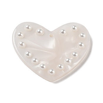 Acrylic Pendant, with Plastic Pearl, Heart, WhiteSmoke, 25x30x4mm, Hole: 1.4mm