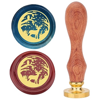 Brass Wax Seal Stamp with Rosewood Handle, for DIY Scrapbooking, Deer Pattern, 25mm