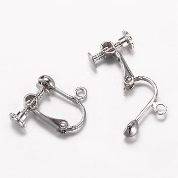 Brass Clip-on Earring Findings, Lead Free, Platinum, 16x16~17x5mm, Hole: 1.5mm