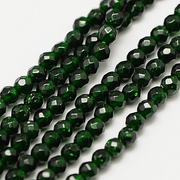 Synthetic Green Goldstone Beads Strands, Faceted Round, 3mm, Hole: 0.8mm, about 136pcs/strand, 16 inch