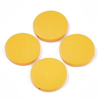 Painted Natural Wood Beads, Flat Round, Gold, 30x5~5.5mm, Hole: 2mm