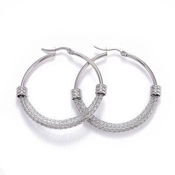 304 Stainless Steel Hoop Earrings, Hypoallergenic Earrings, Stainless Steel Color, 47x48x6mm, Pin: 0.7x1mm