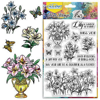 PVC Plastic Clear Stamps, for DIY Scrapbooking, Photo Album Decorative, Cards Making, May Lily, 160x110mm