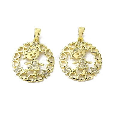 Real 18K Gold Plated Clear Round Brass+Cubic Zirconia Pendants