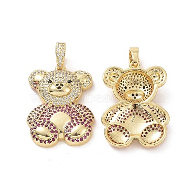 Golden Deep Pink Bear Brass+Cubic Zirconia Pendants