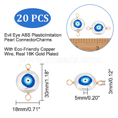 Aricraft 20 pcs 3 d imprimé mauvais œil abs plastique imitation perle connecteur charmes(KY-AR0001-11)-2